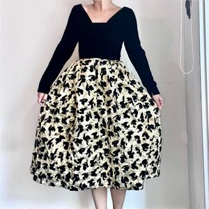 Black Top with Gold & Black Floral Full Skirt